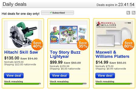 Trademe's Daily Deals page on first day