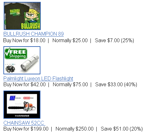 Daily Deals from Trademe bullrush tshirt chainsaw and led torch