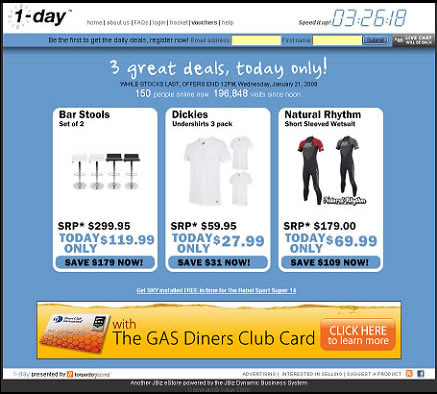 1 Day Homepage Screenshot